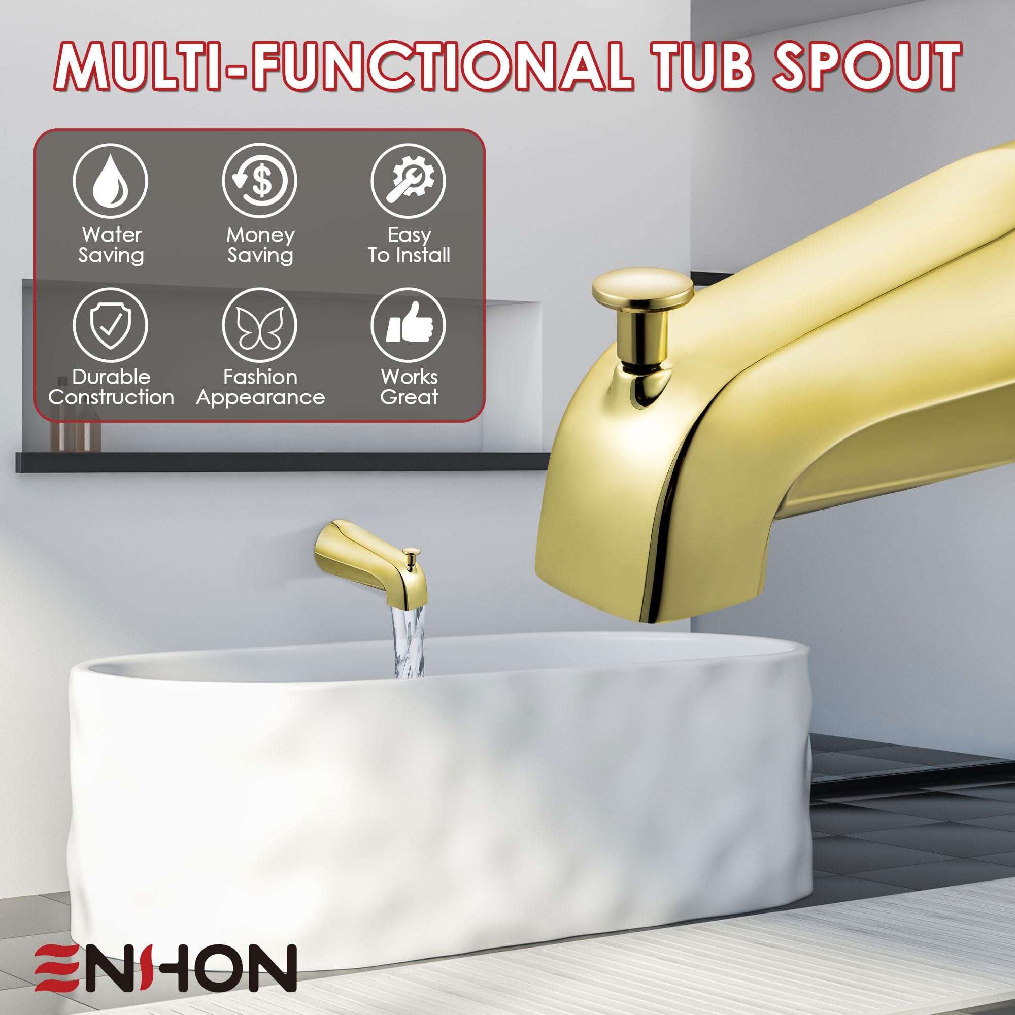 Enhon easy install diverter tub spout with included hex wrench