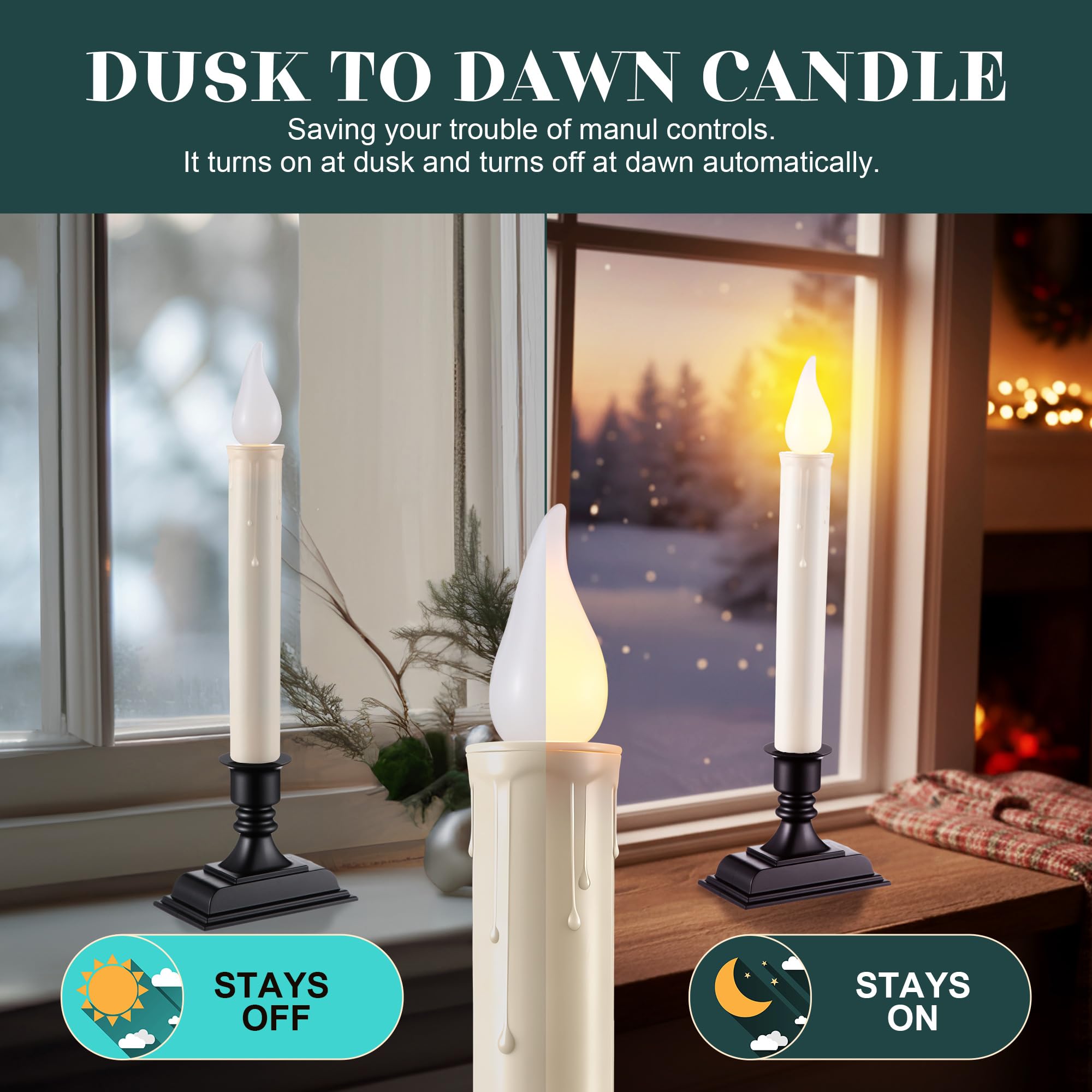 Enhon LED window candles with 3D flicker flame for a realistic glow from afar.
