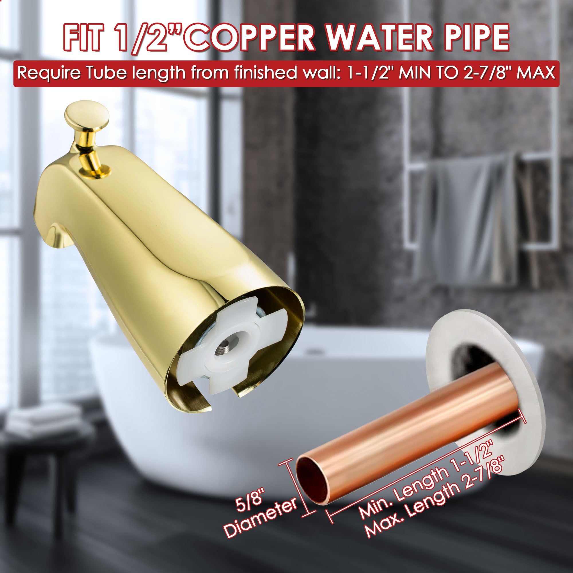 Enhon metal construction diverter tub spout for durable bathroom use