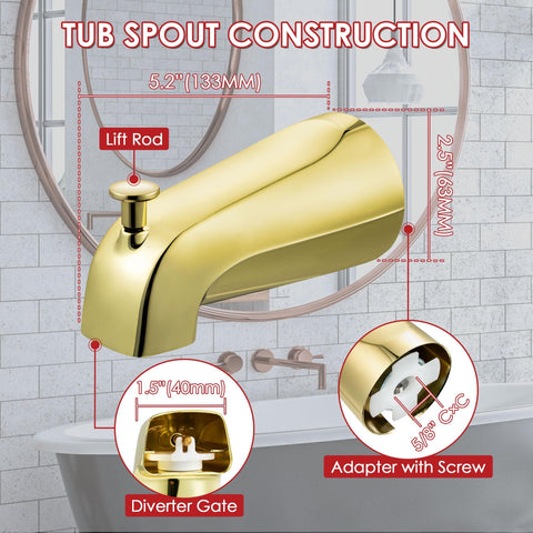 Enhon polished brass finish tub spout adds corrosion resistance and luxury