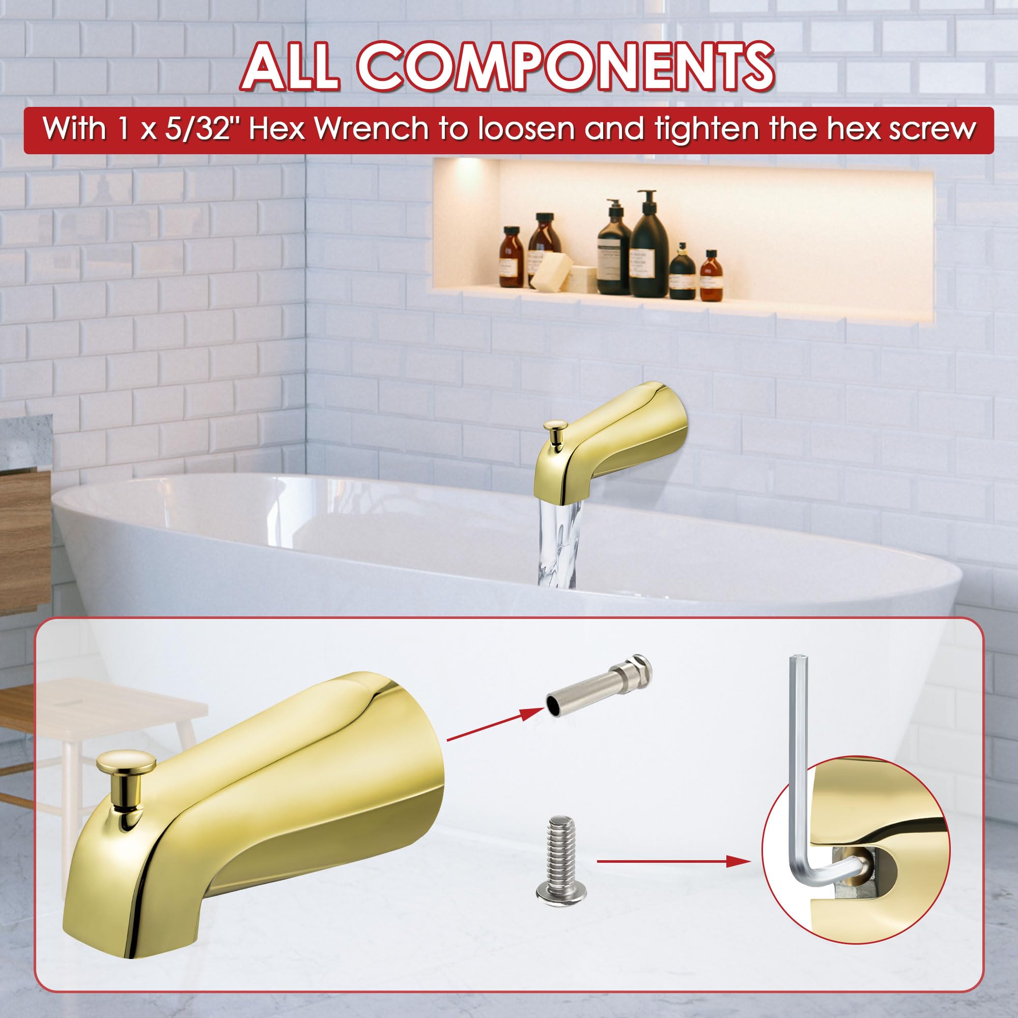 Enhon slip-on diverter spout for shower or bath with pull-up diverter
