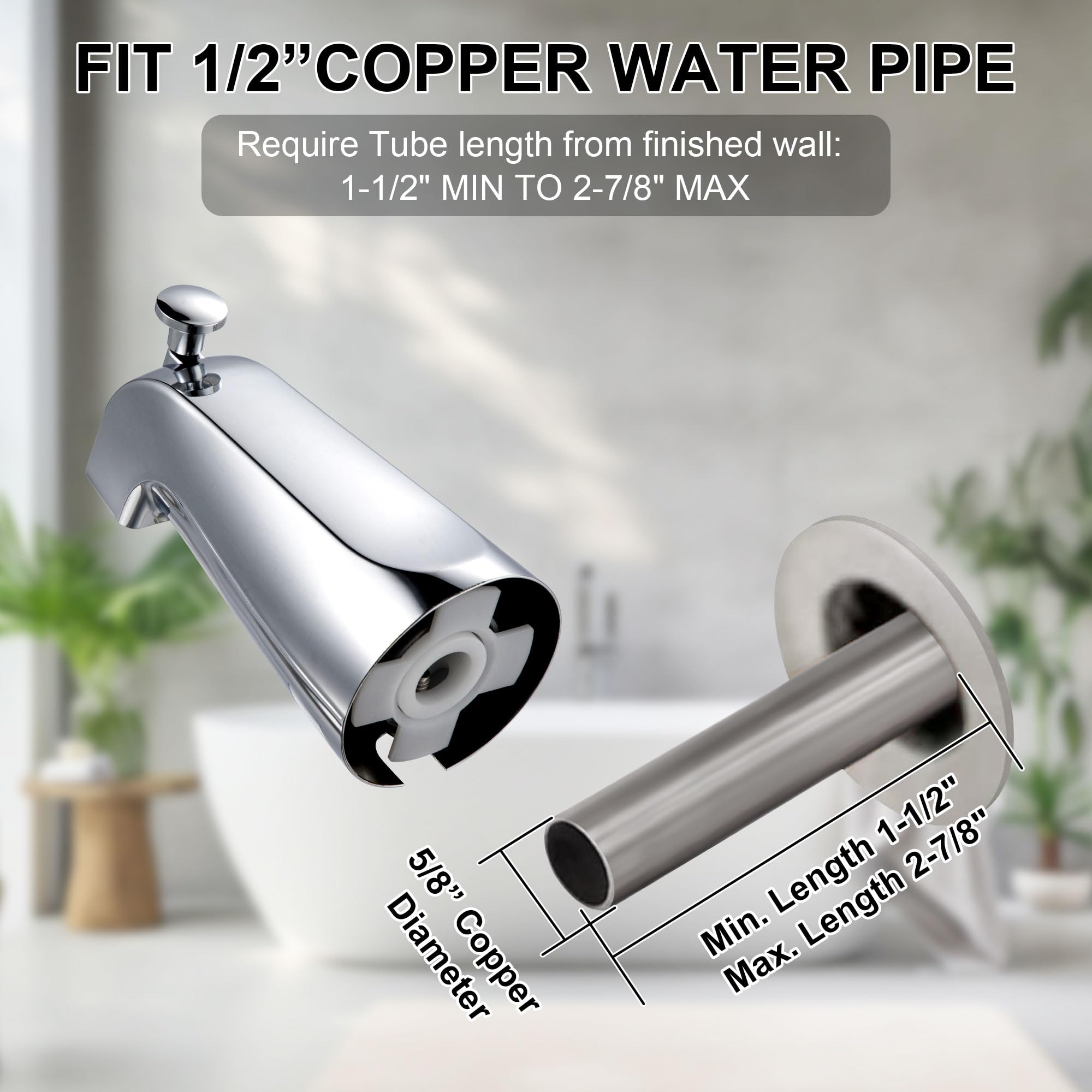 Enhon slip-on tub spout fits 1/2 inch copper tube