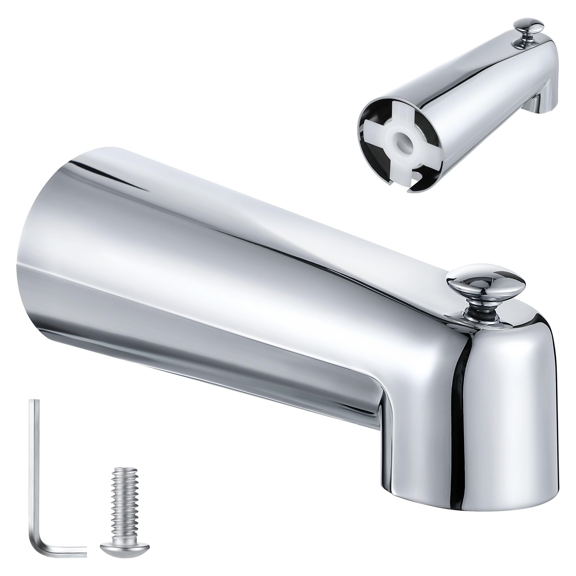 Enhon slip-on tub spout with diverter in polished chrome for tub-to-shower switching