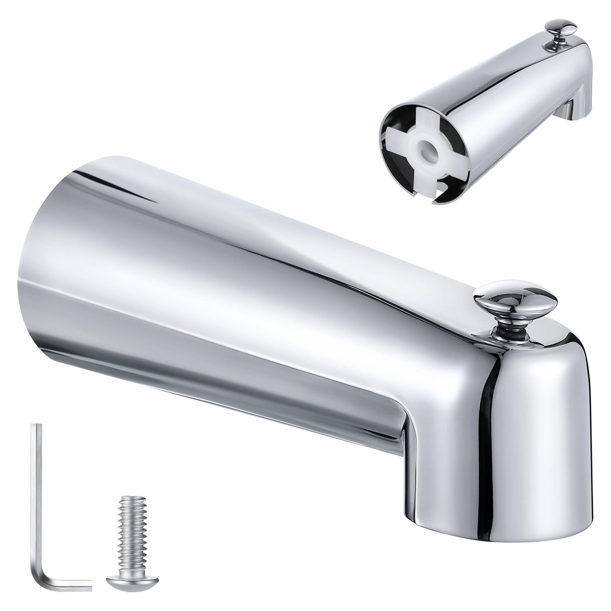 Enhon slip-on tub spout with diverter in polished chrome for tub-to-shower switching