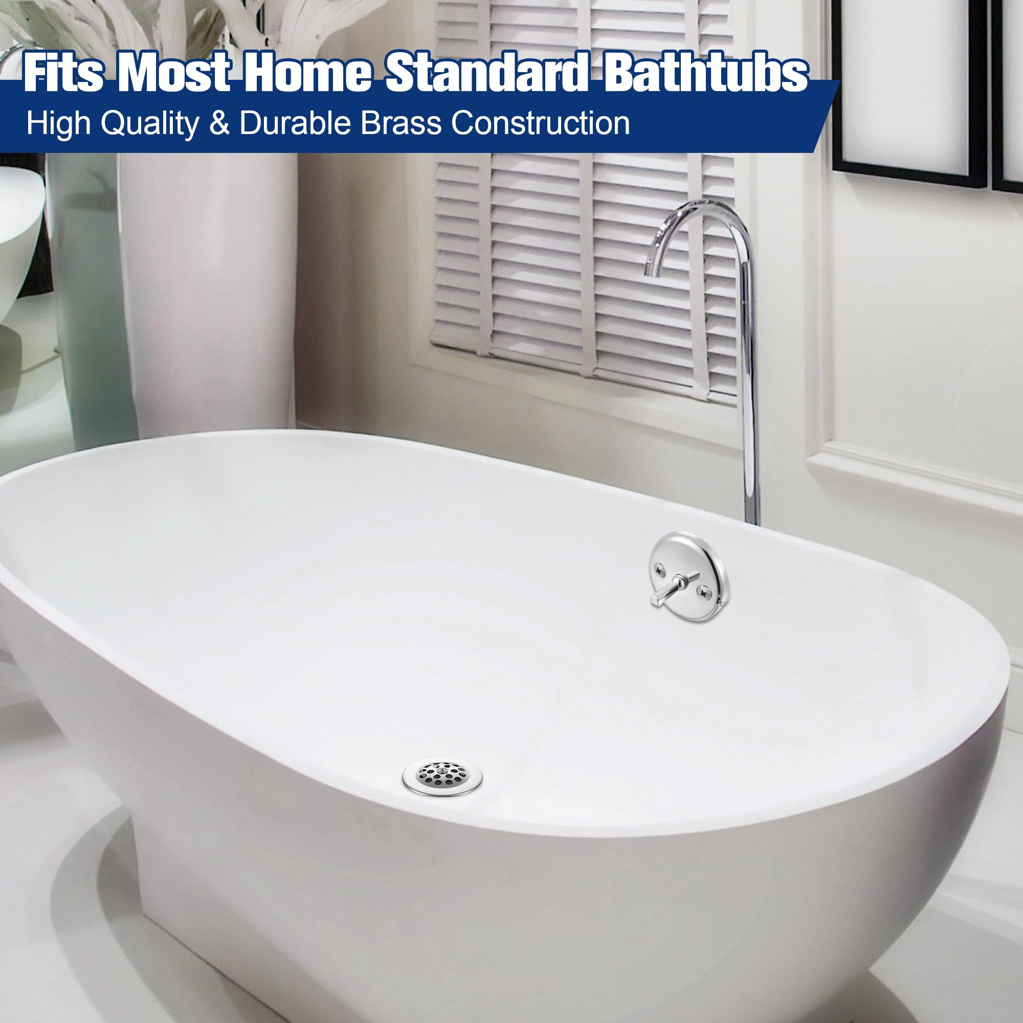 Enhon trip lever mechanism with adjustable height adapts to many tub setups.