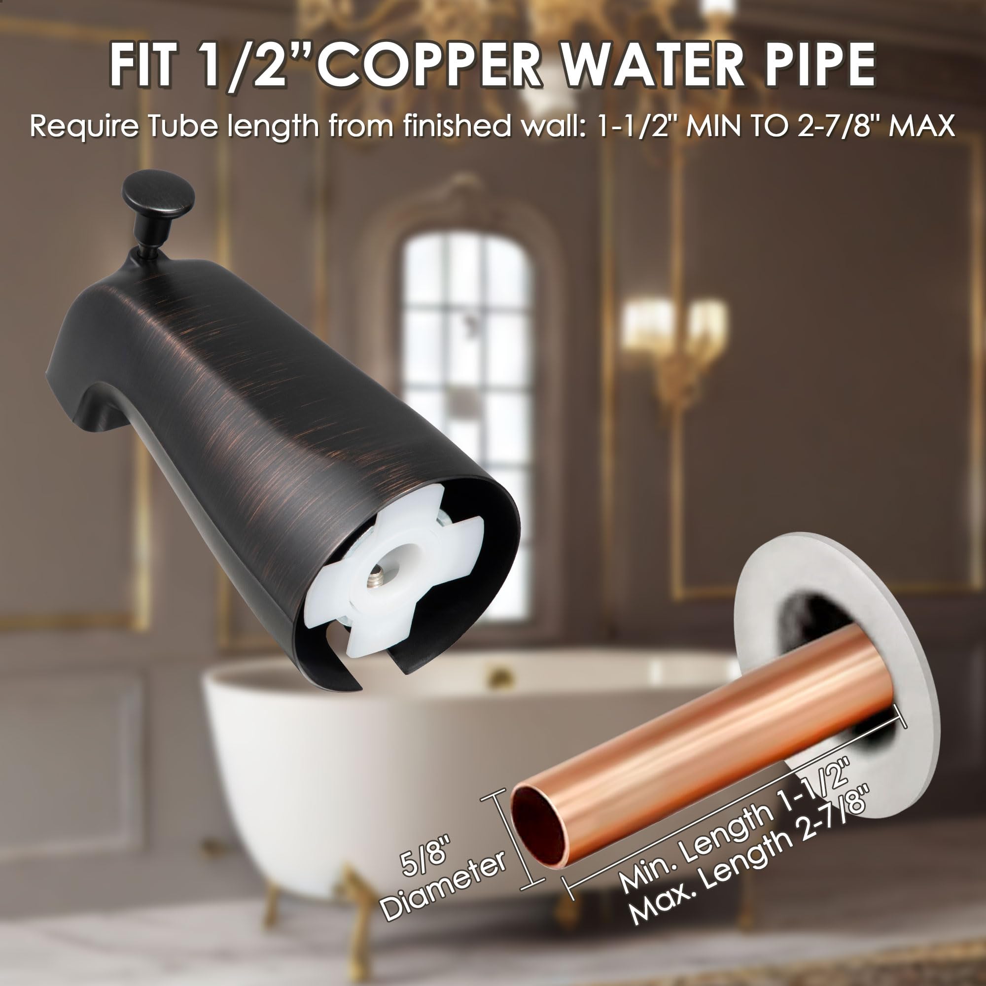 Enhon tub spout in oil rubbed bronze finish enhances bathroom style.