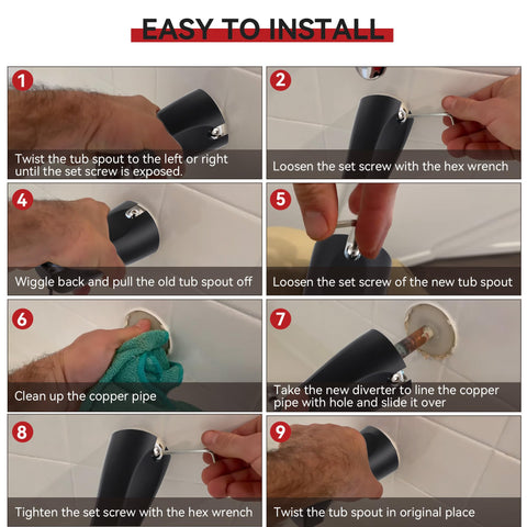 Enhon tub spout with set screw and hex wrench for quick install