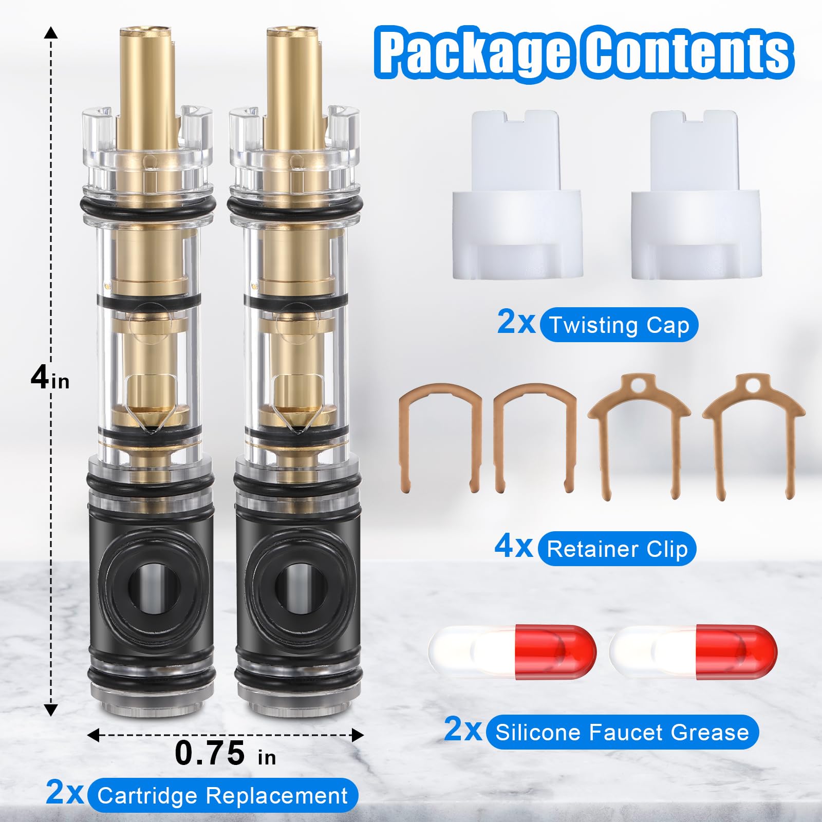 Enhon two-pack faucet cartridges with retainer clips simplify replacement projects.