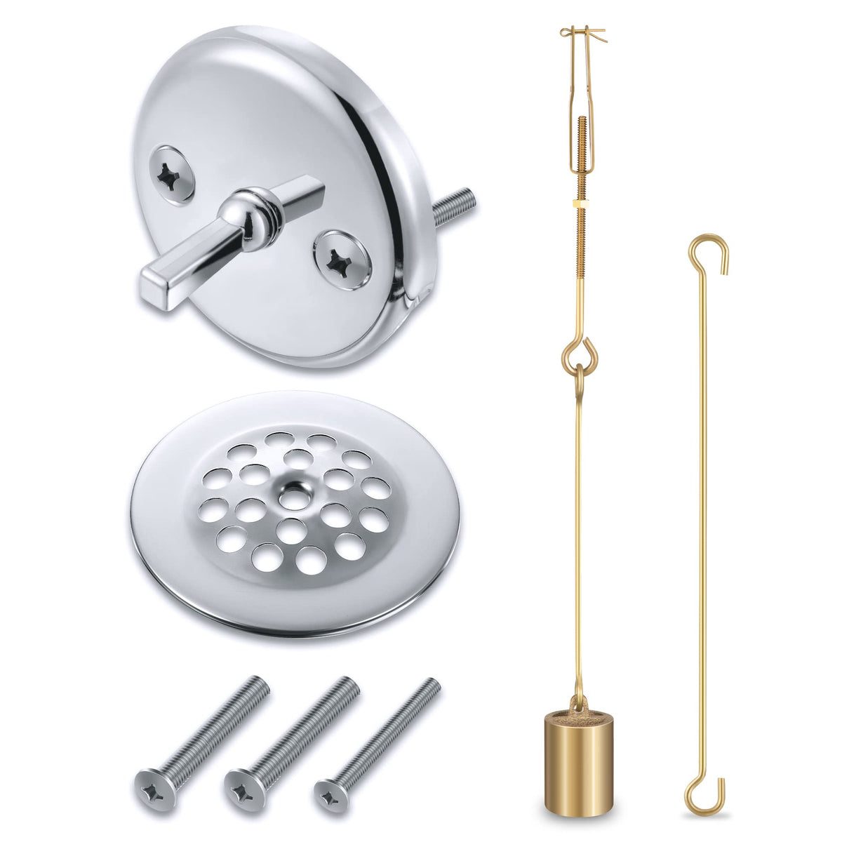 Enhon universal bath tub drain linkage with chrome faceplate enables quick retrofit.