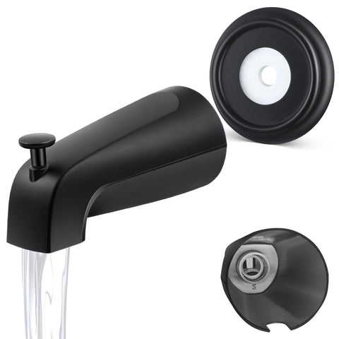 Enhon universal tub spout front view with matte black finish covers gaps for a clean bathroom look