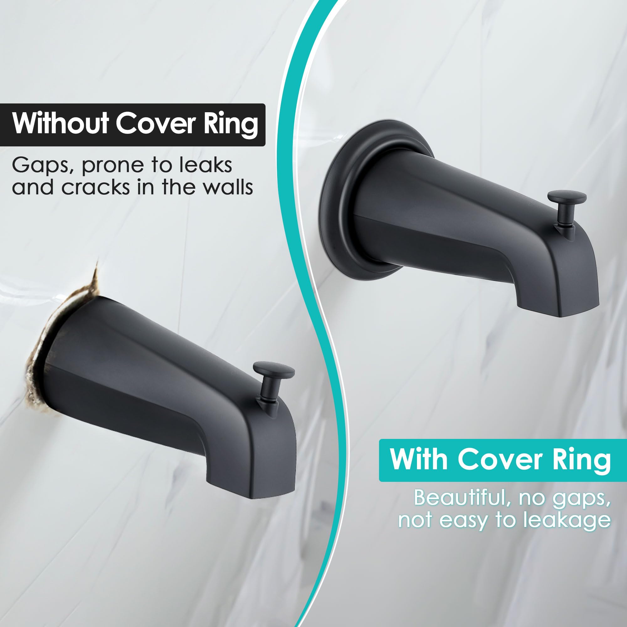 Enhon shower diverter front-mount spout hides gaps and protects walls