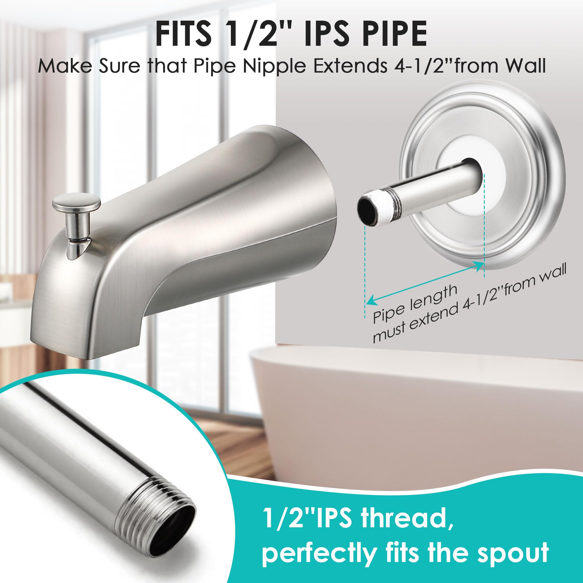 Enhon wall-mounted tub spout with diverter demonstrates easy water flow control.