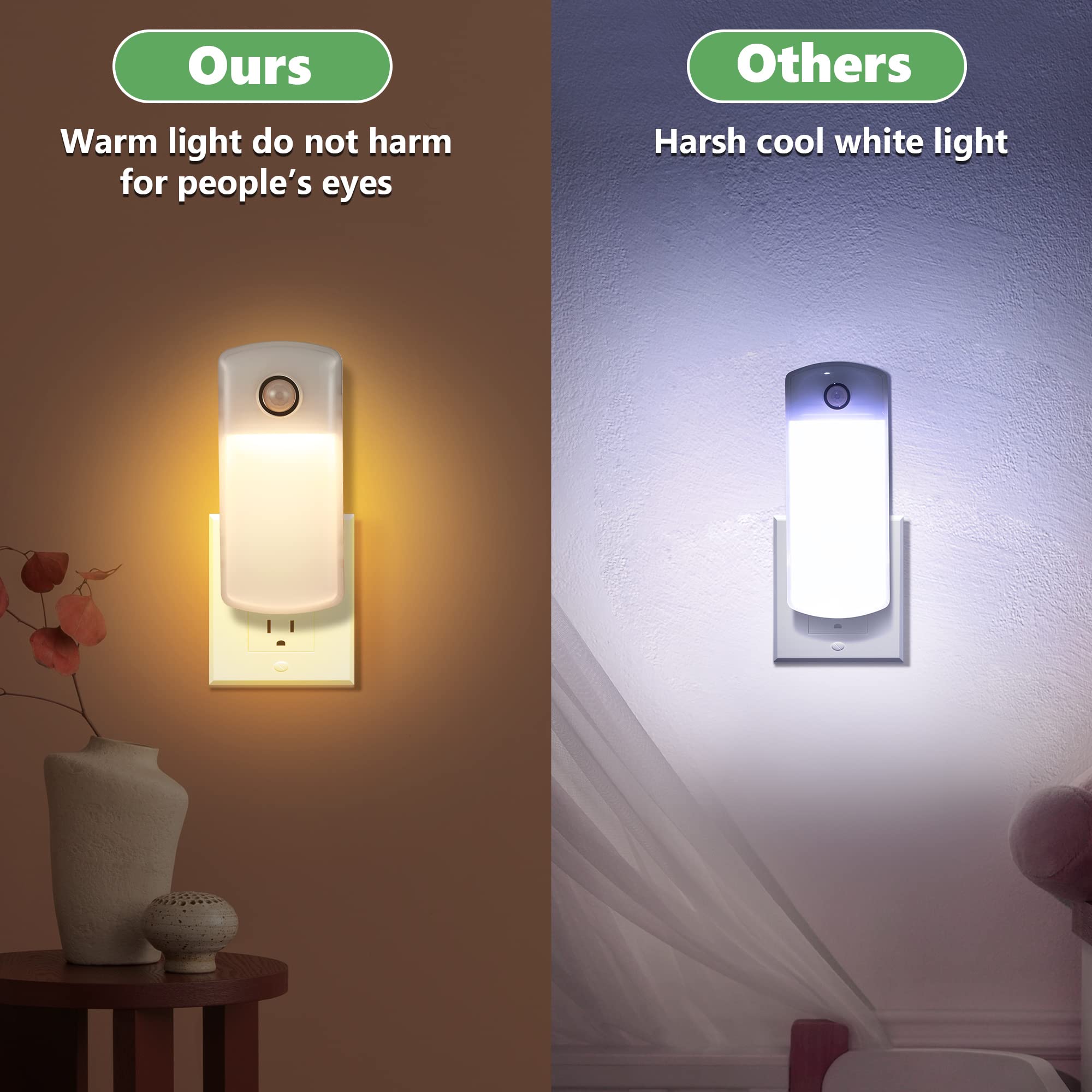Enhon warm white motion sensor night light detects movement to save energy.