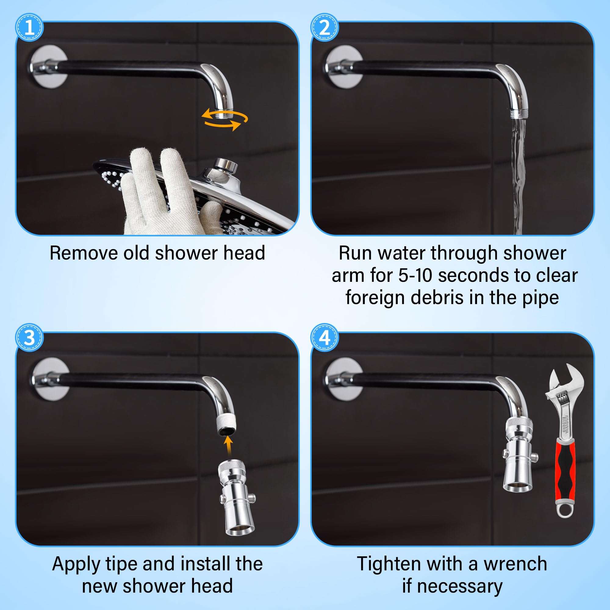 Package includes one water-saving Enhon shower head.