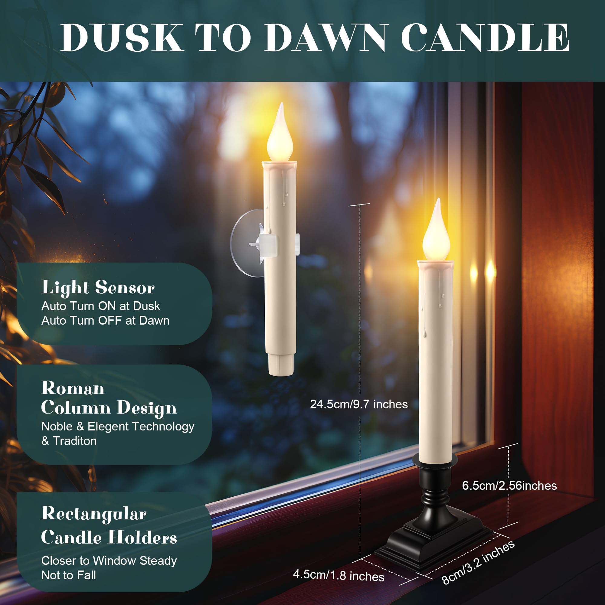 Enhon window candles with black holders and suction cups stay secure on various window surfaces.