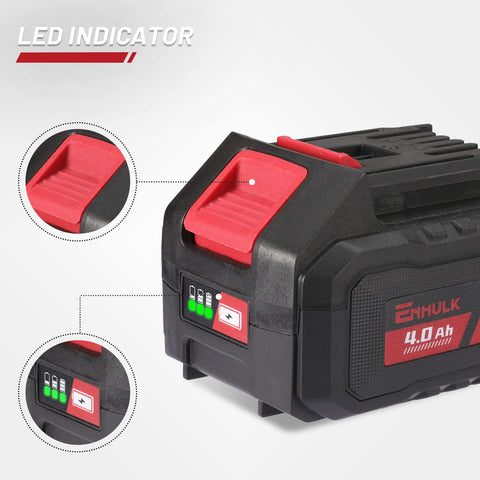 Enhulk 20V battery LED indicator shows charge level at a glance.