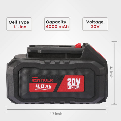 Enhulk 20V battery lightweight design reduces fatigue during use.