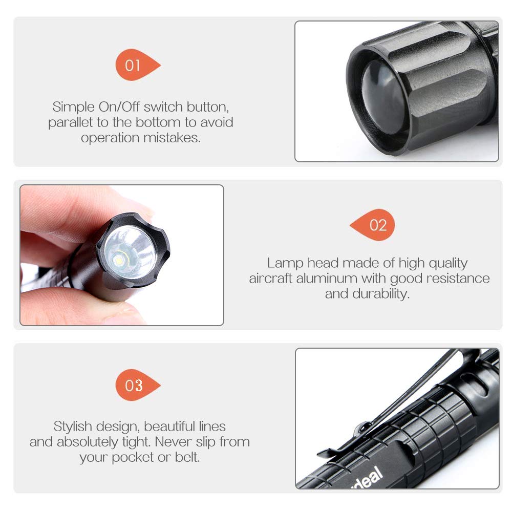 Enjoydeal pen-light pocket clip keeps it secure during work.