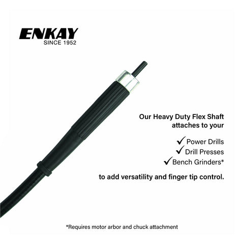 ENKAY flex shaft mounted on drill shows secure mandrel insertion.