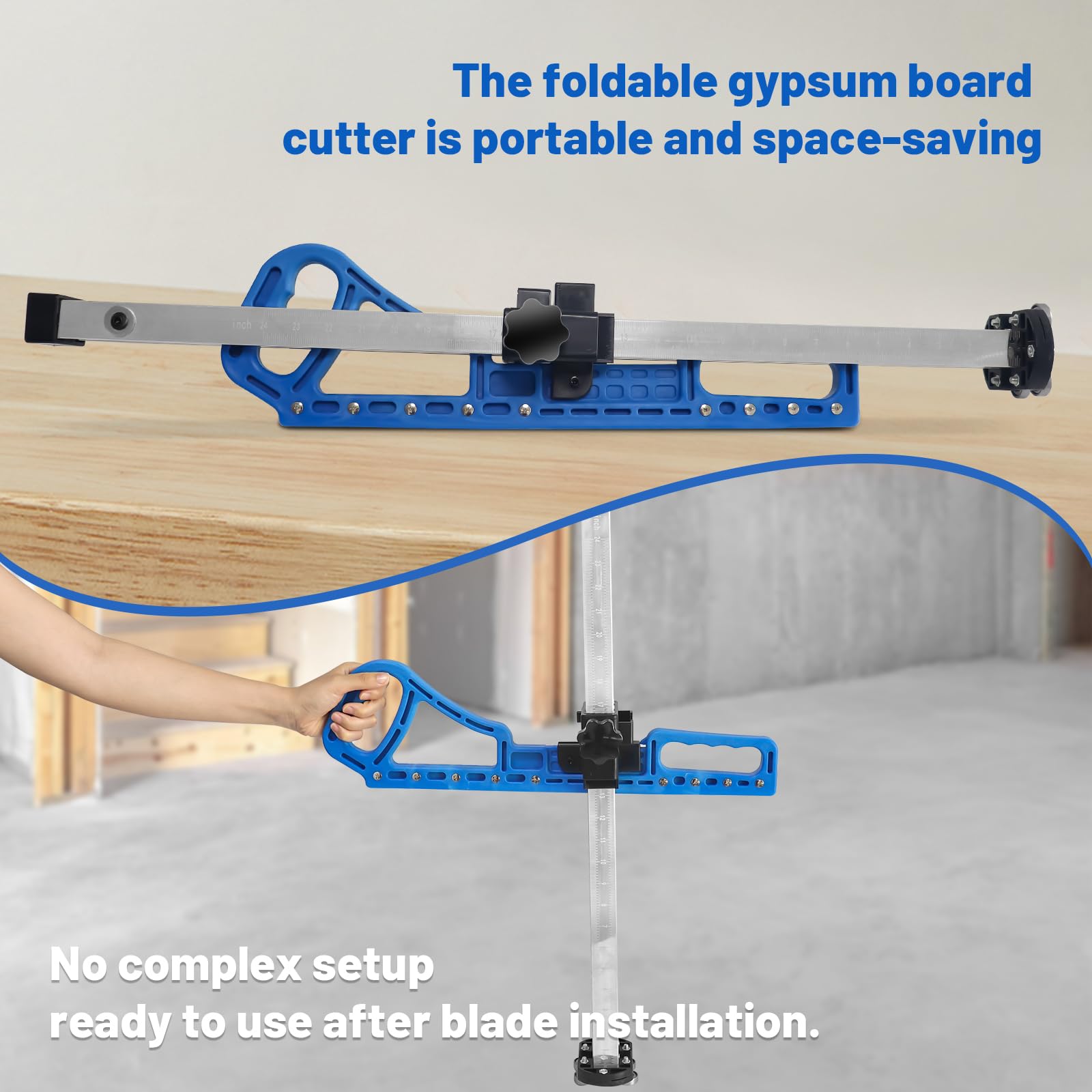 Enkreefi drywall cutting tool shows measurement scales for quick, accurate depth and width checks.