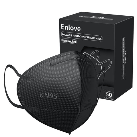 Enlove KN95 mask black 50-pack shows a 5-layer design for enhanced filtration during daily use.