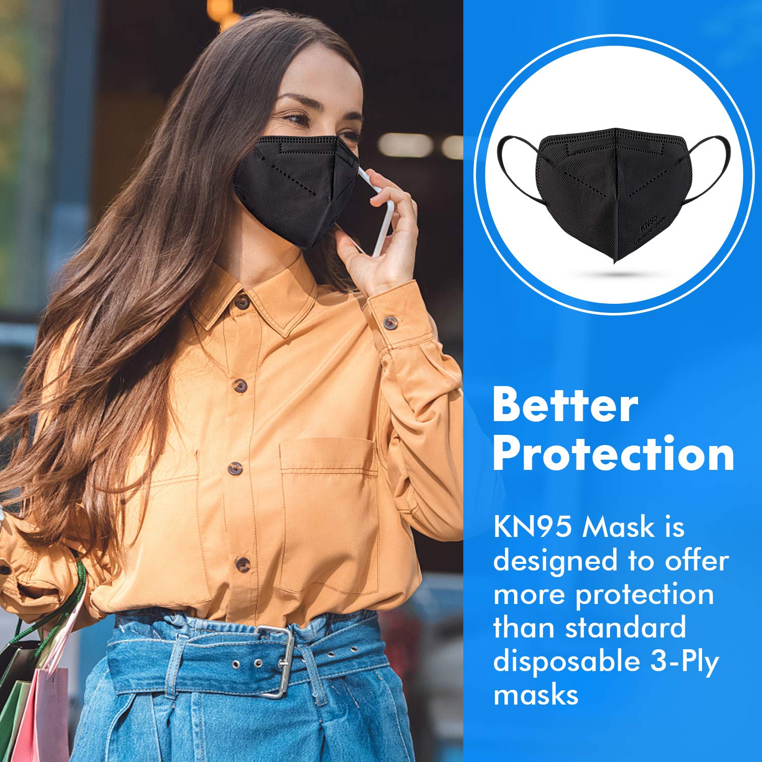 Enlove KN95 mask with elastic ear loops for comfortable extended wear.