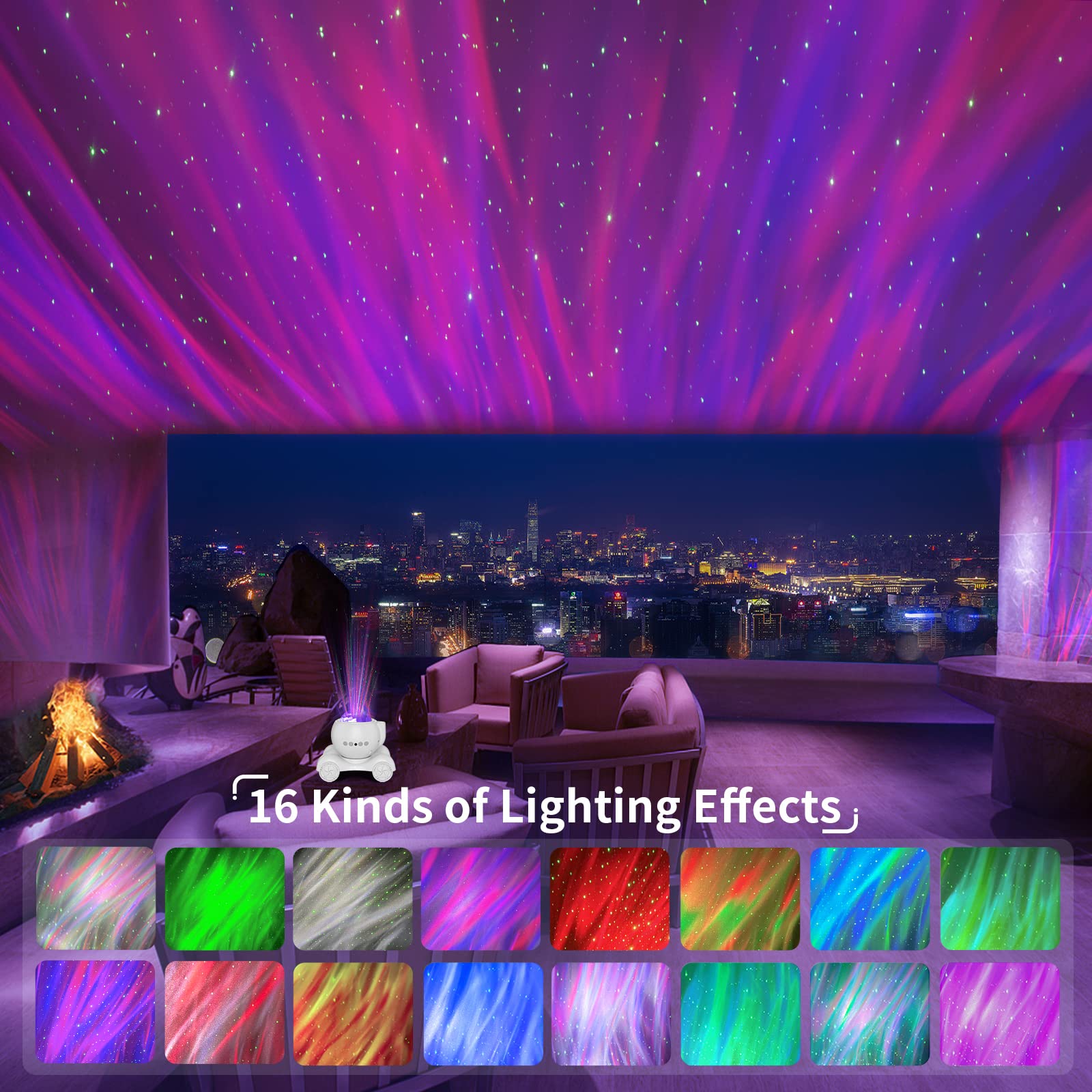 ENOKIK Aurora projection on the ceiling creating immersive sky scenes.