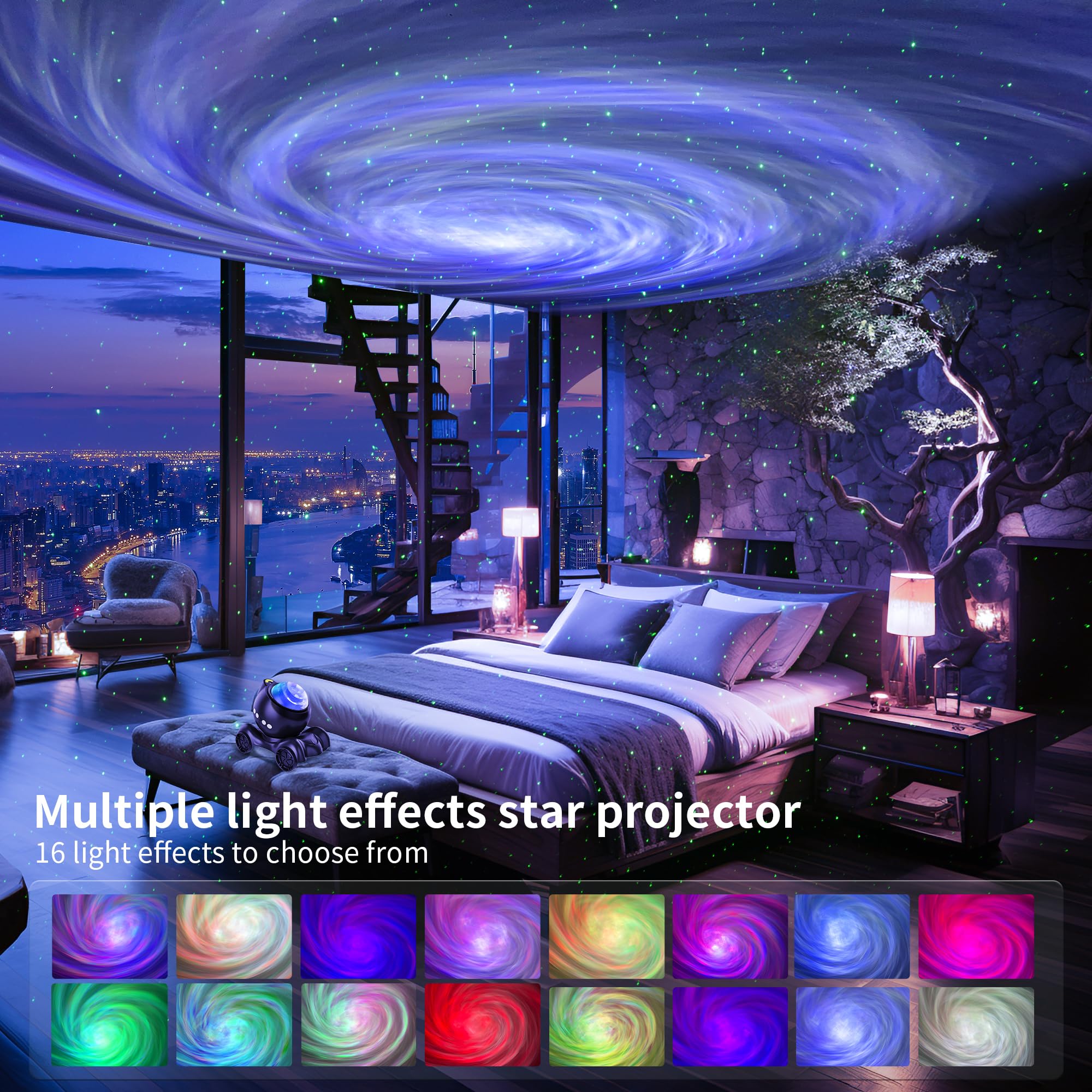ENOKIK Galaxy Projector with Bluetooth speaker delivers room-filling sound.
