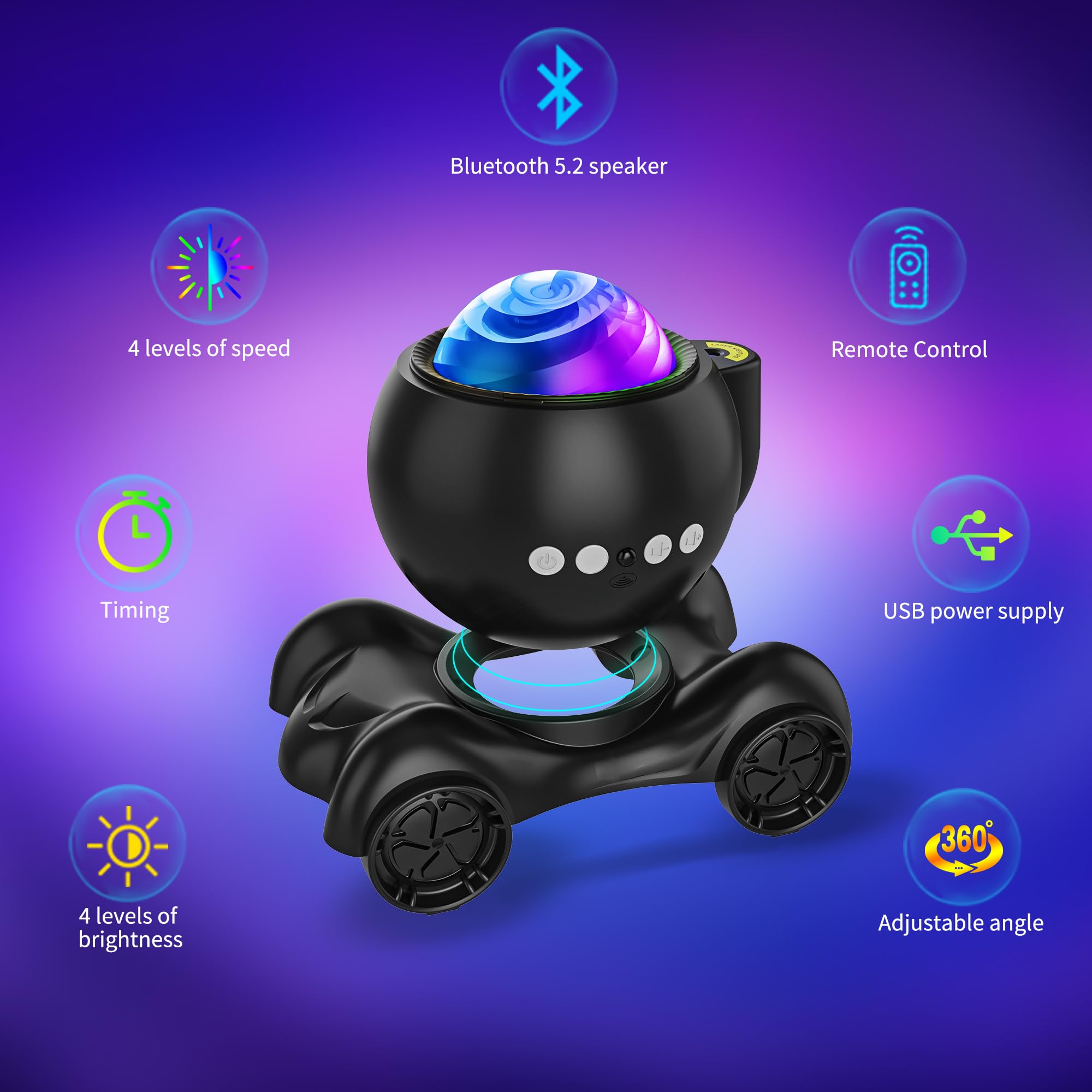 Timer function on ENOKIK Galaxy Projector extends usage with auto-off.