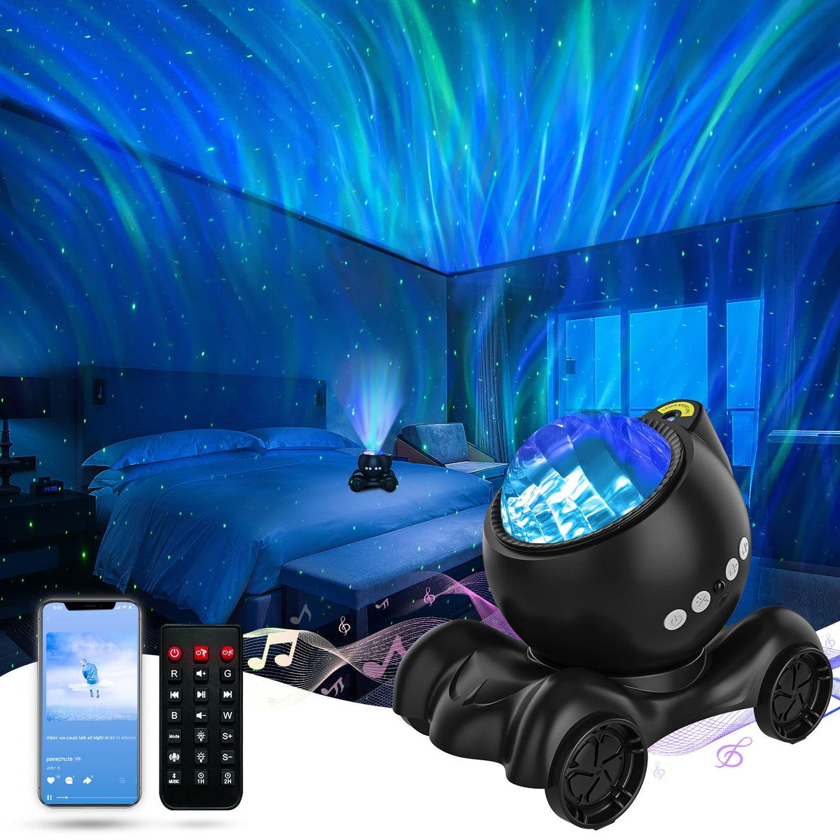 ENOKIK Northern Light Projector casts ceiling aurora scenes for cozy bedroom ambience