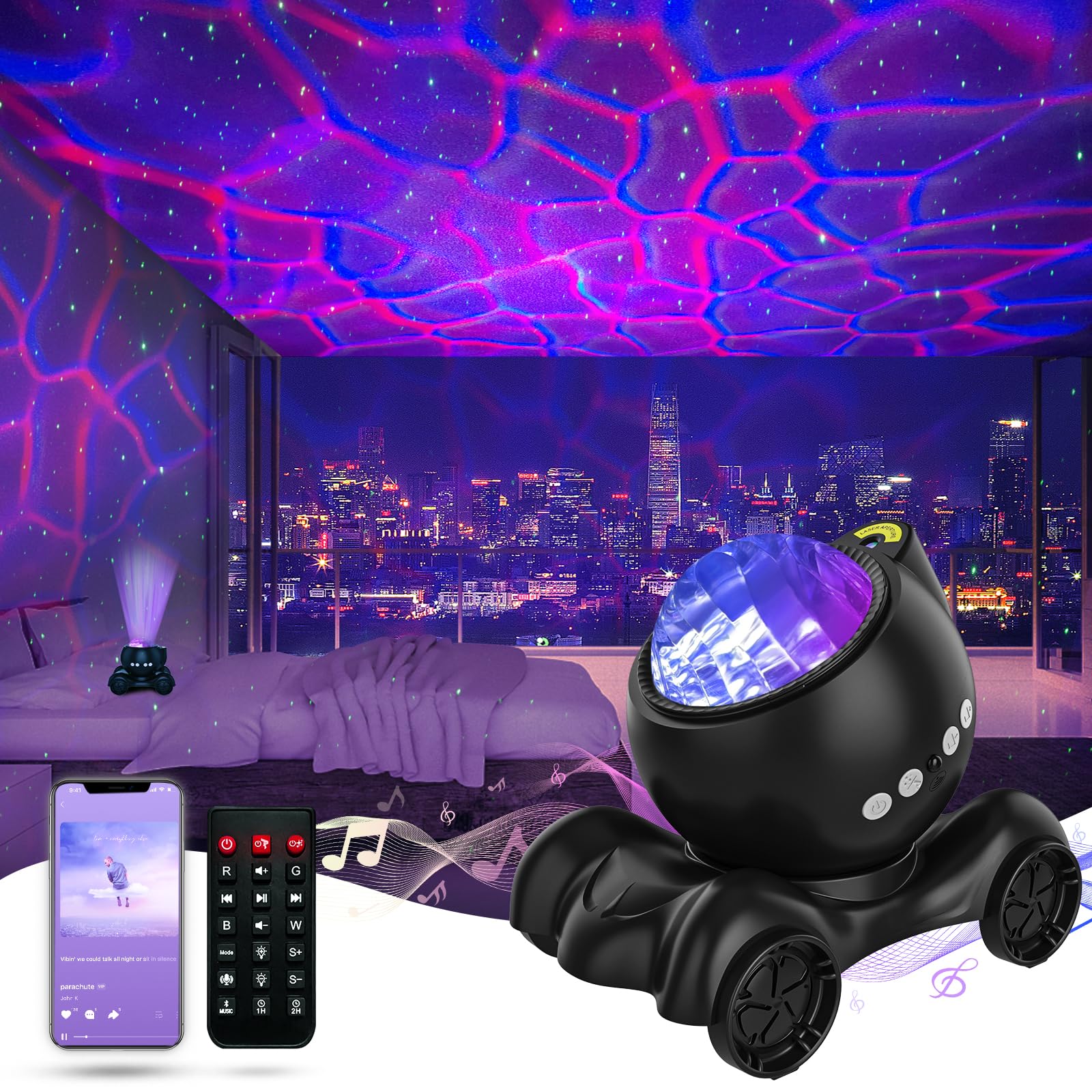 ENOKIK Star Projector color projection showcases vivid aurora effects for immersive room ambiance.
