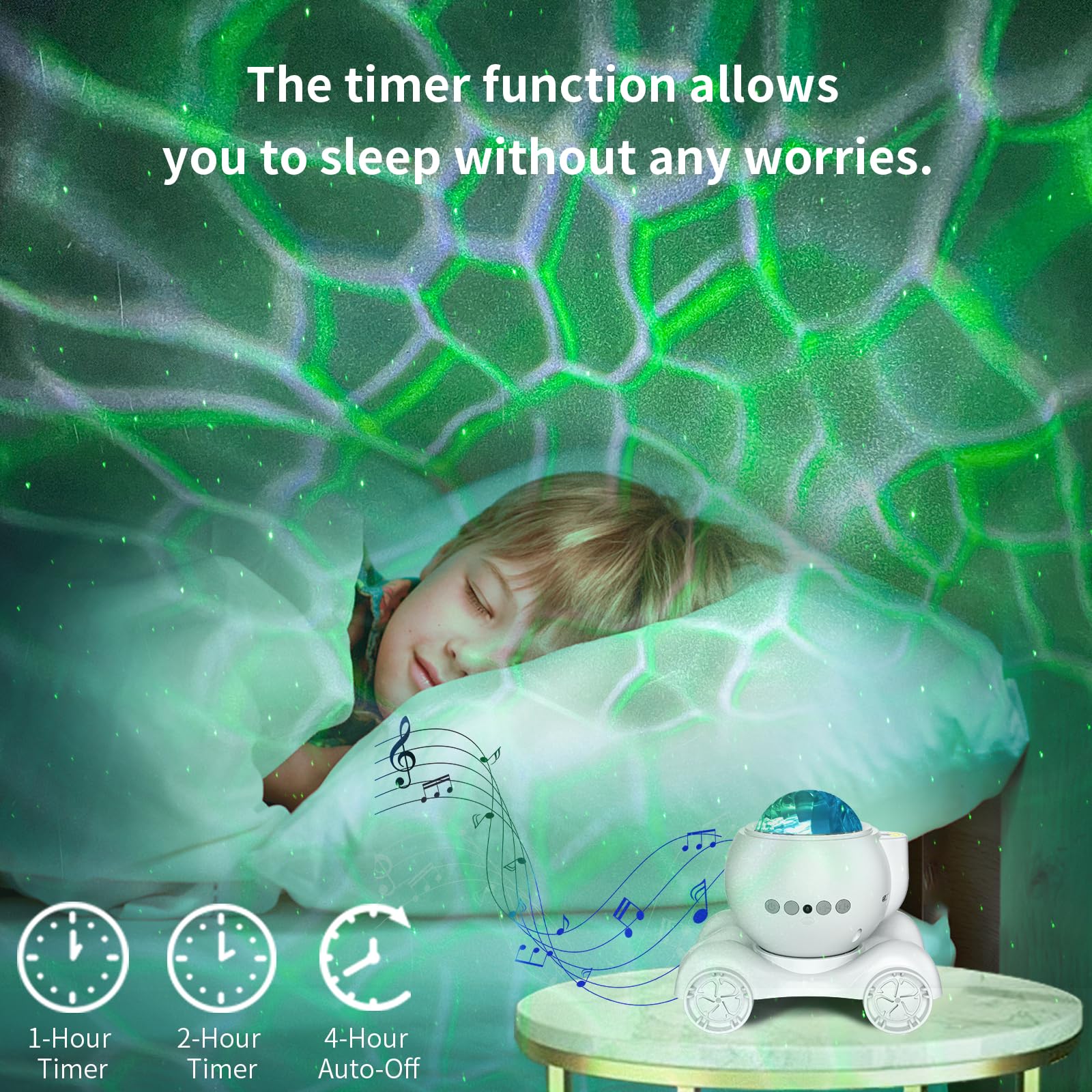 ENOKIK Star Projector offers white noise options to relax.
