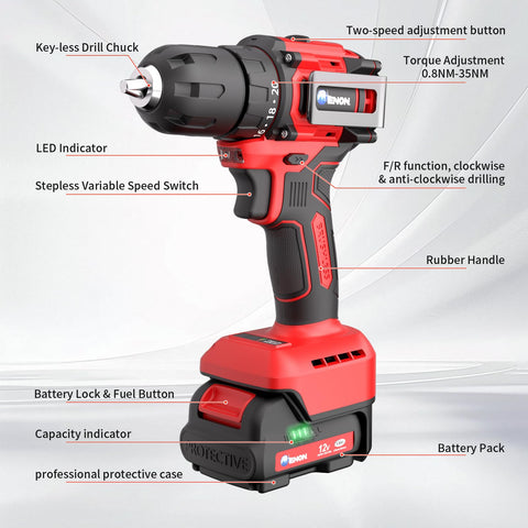 ENON drill in use on wood demonstrates precise torque and control.