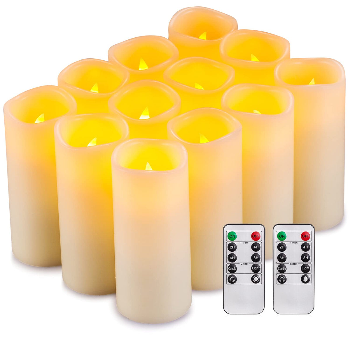 Enpornk flameless candles ivory pillar set on a bookshelf for safe ambience