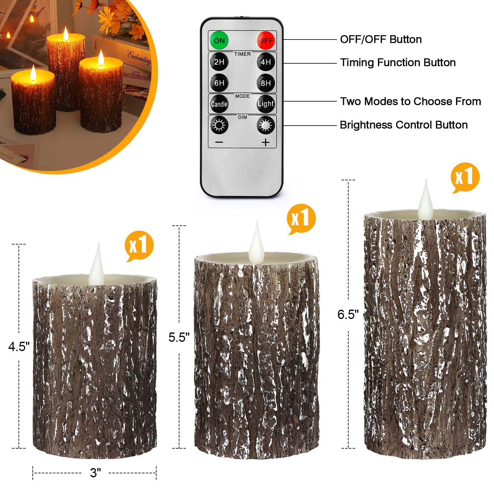 Enpornk flameless candles 6-inch pillar pine perfect for ambient nights.
