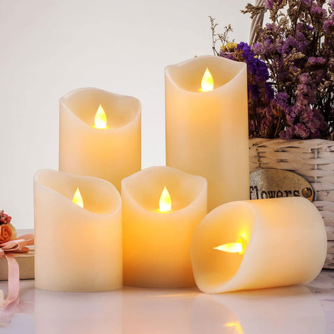 Enpornk ivory flameless candles shown on shelf add safe decor.