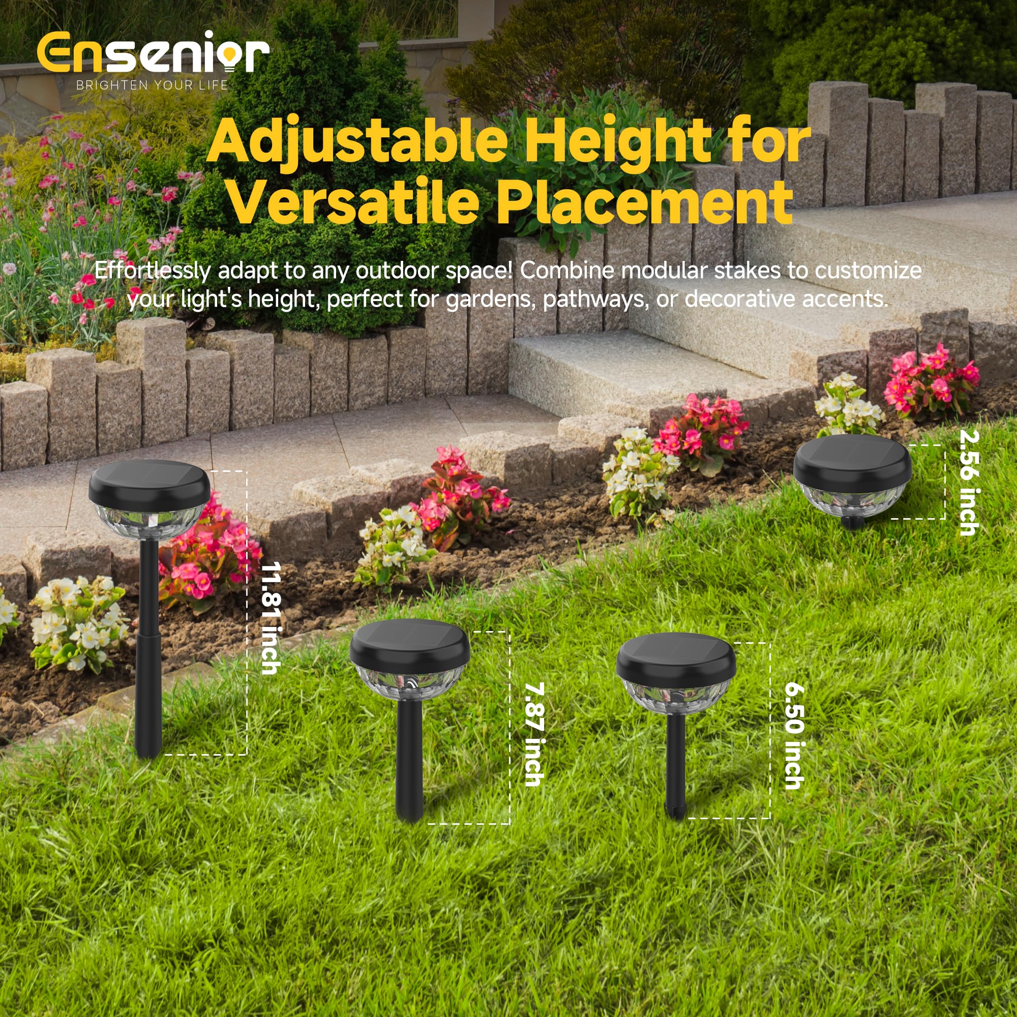 Ensenior light with adjustable pole height for flexible outdoor layouts.
