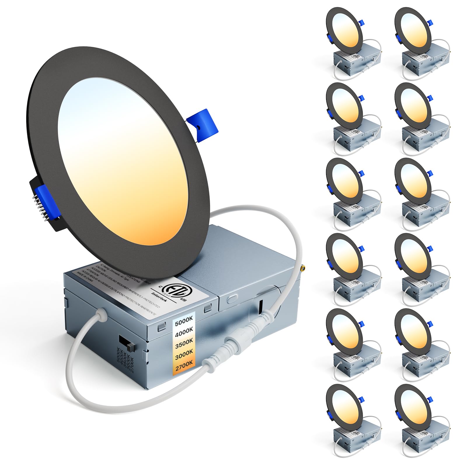 Ensenior 12-pack 4-inch LED recessed light in black, ideal for modern ceiling illumination