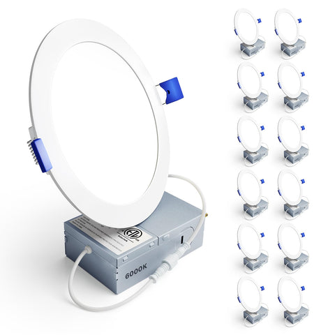 Ensenior 12-pack 6-inch LED downlight for compact ceiling installations and energy savings.