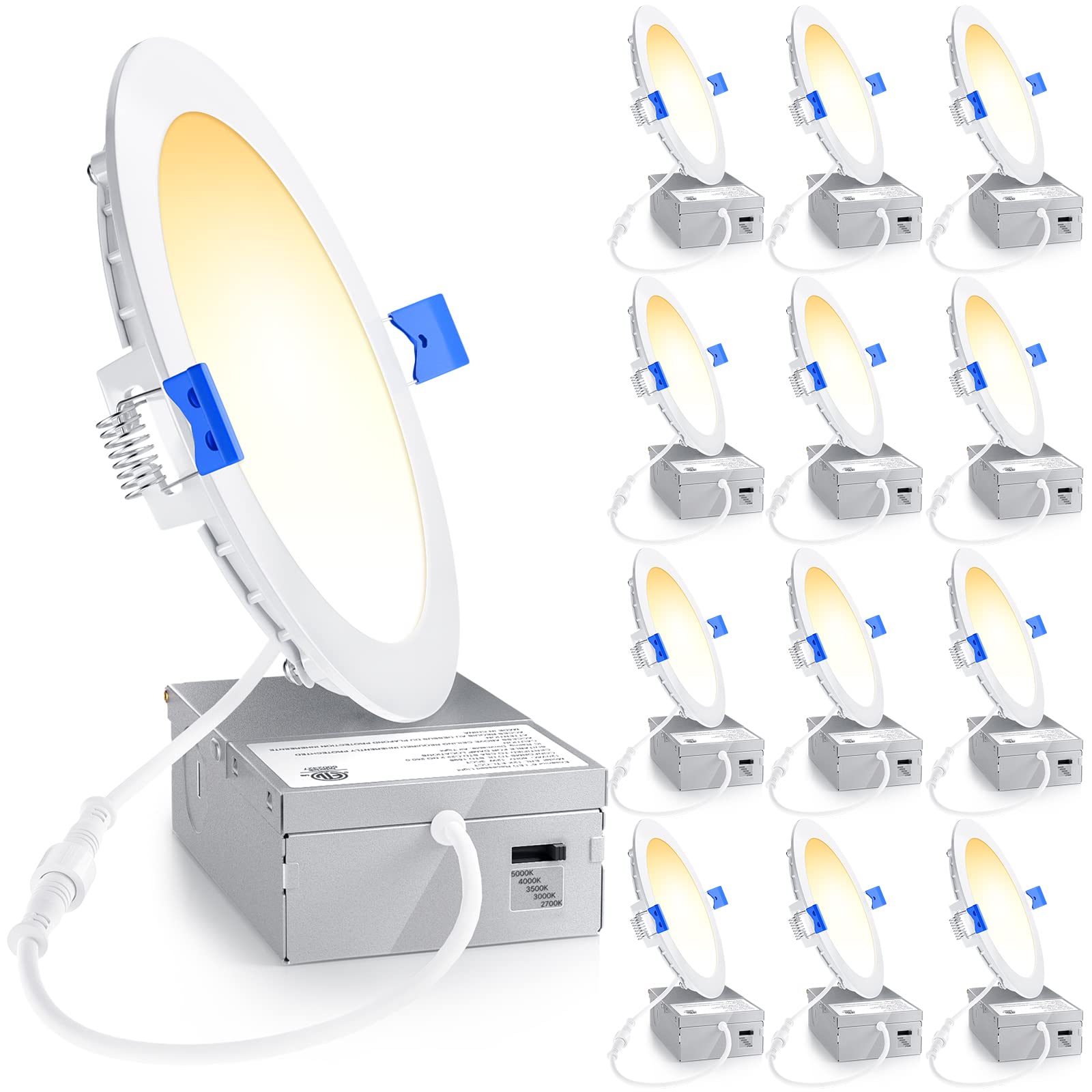 Ensenior 12-pack 6-inch LED recessed light ready for quick ceiling installation and energy efficiency.