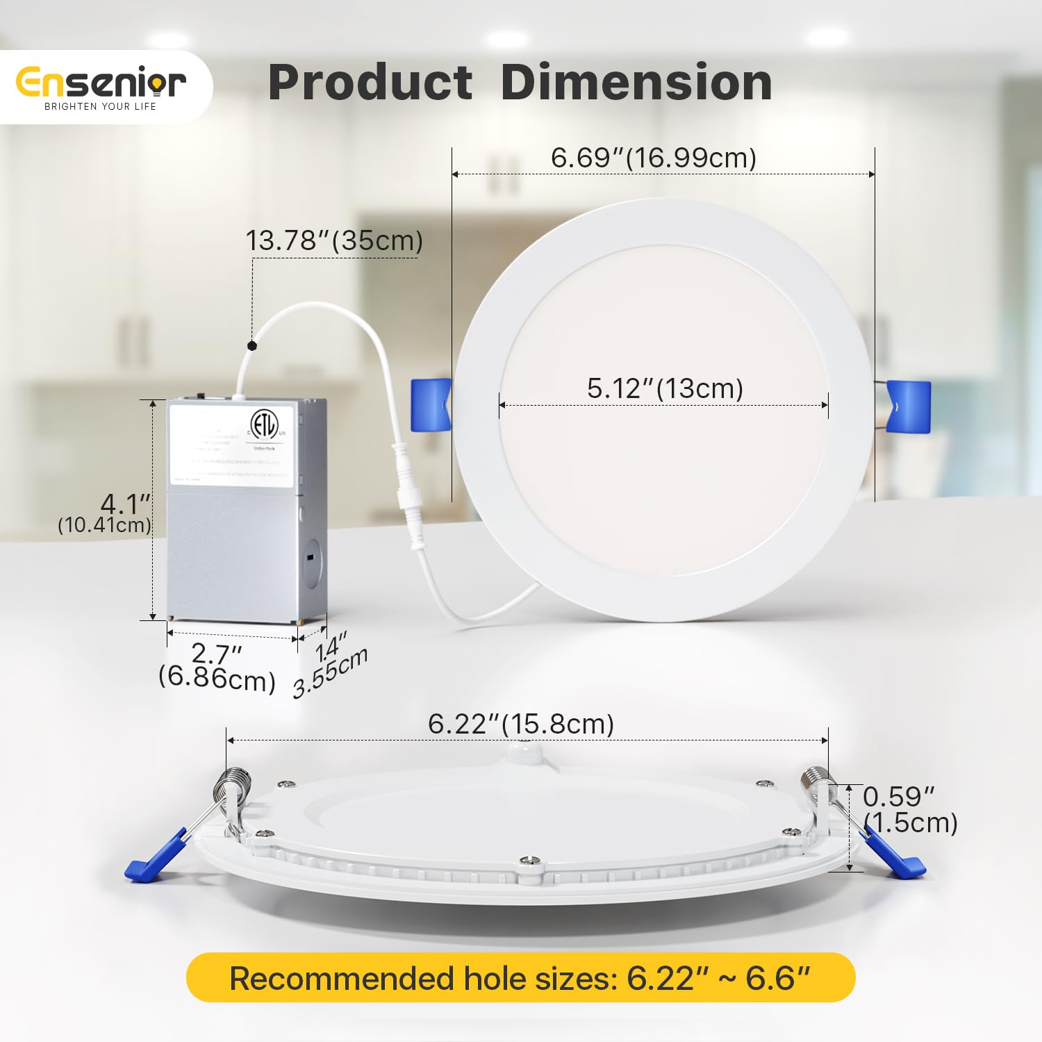 Ensenior 1200lm 12W downlight delivers bright, efficient illumination.