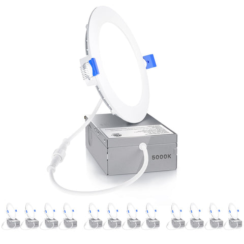 Ensenior 12-pack 6-inch LED downlight close-up with frosted lens for glare-free illumination