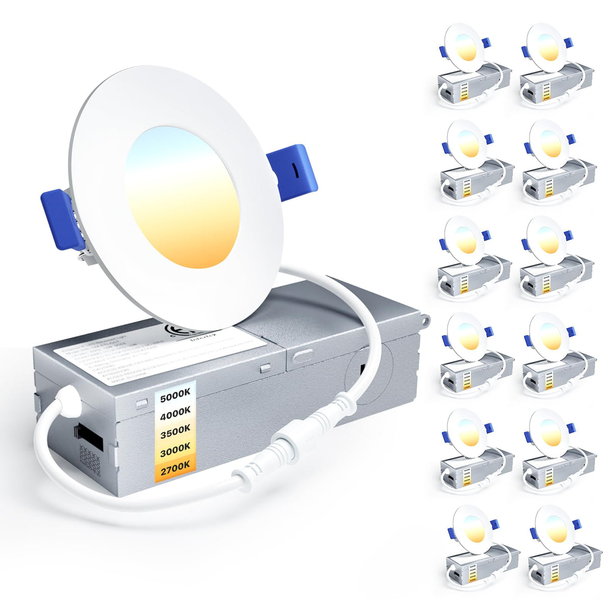 Ensenior 12 pack downlight front view for seamless ceiling integration.