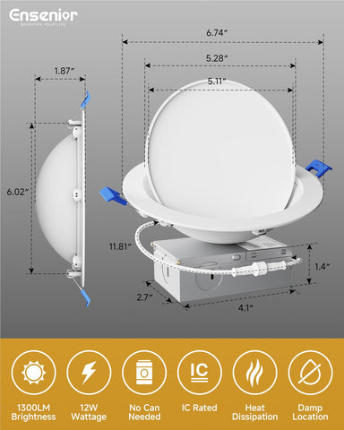 Ensenior 12-pack LED downlights ETL and FCC certified