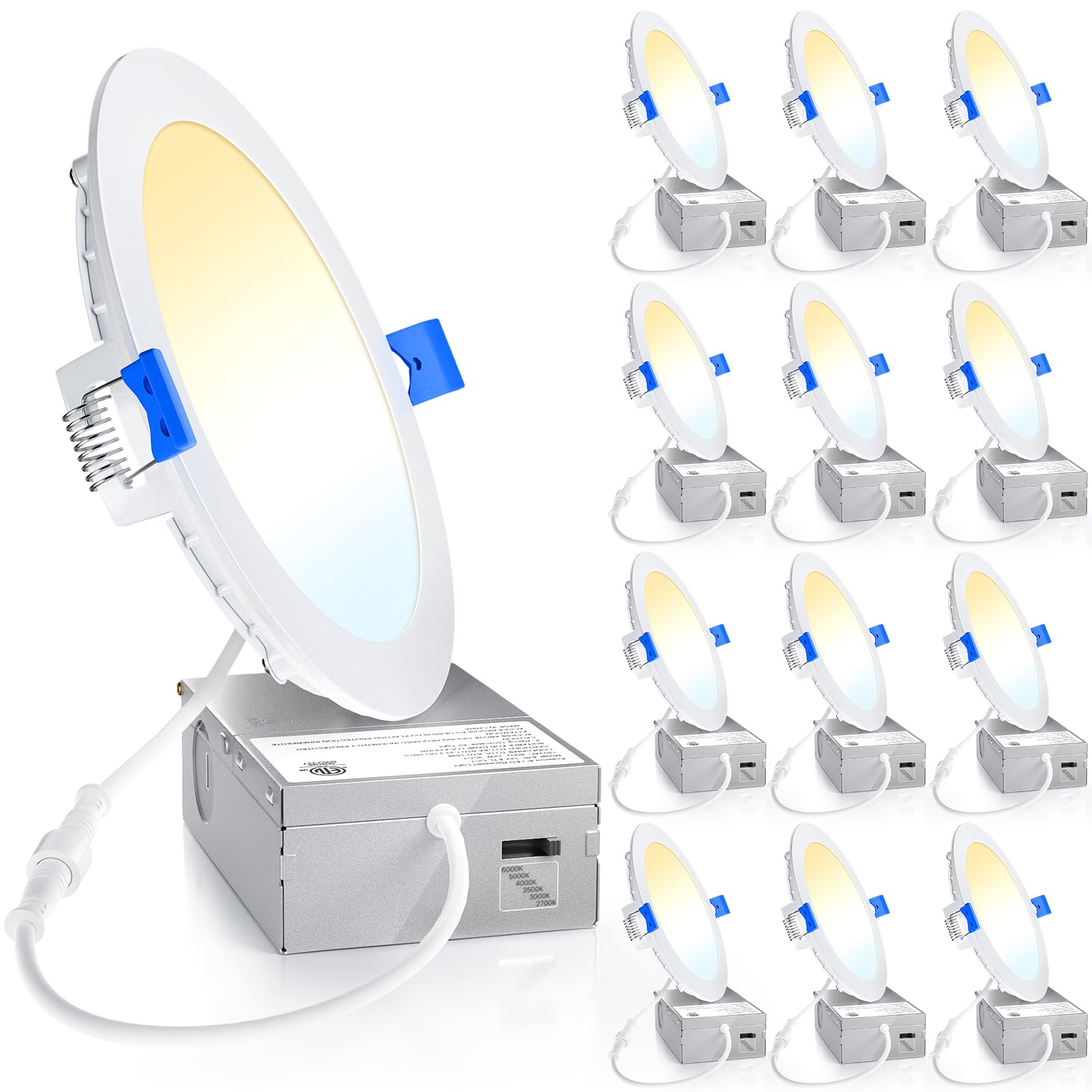 Ensenior 12-pack ultra-thin recessed light with junction box for seamless ceiling installation.
