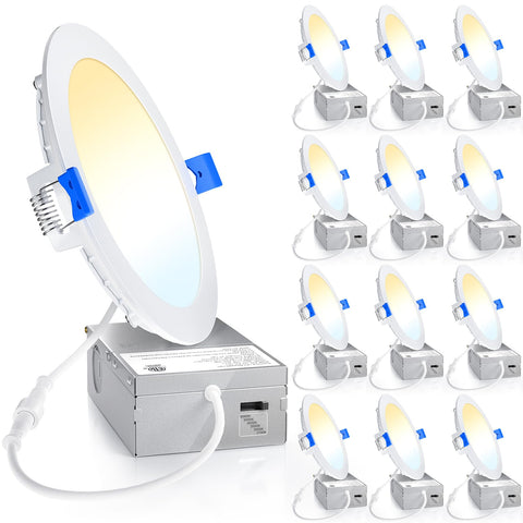 Ensenior 12-pack ultra-thin recessed light with junction box for seamless ceiling installation.