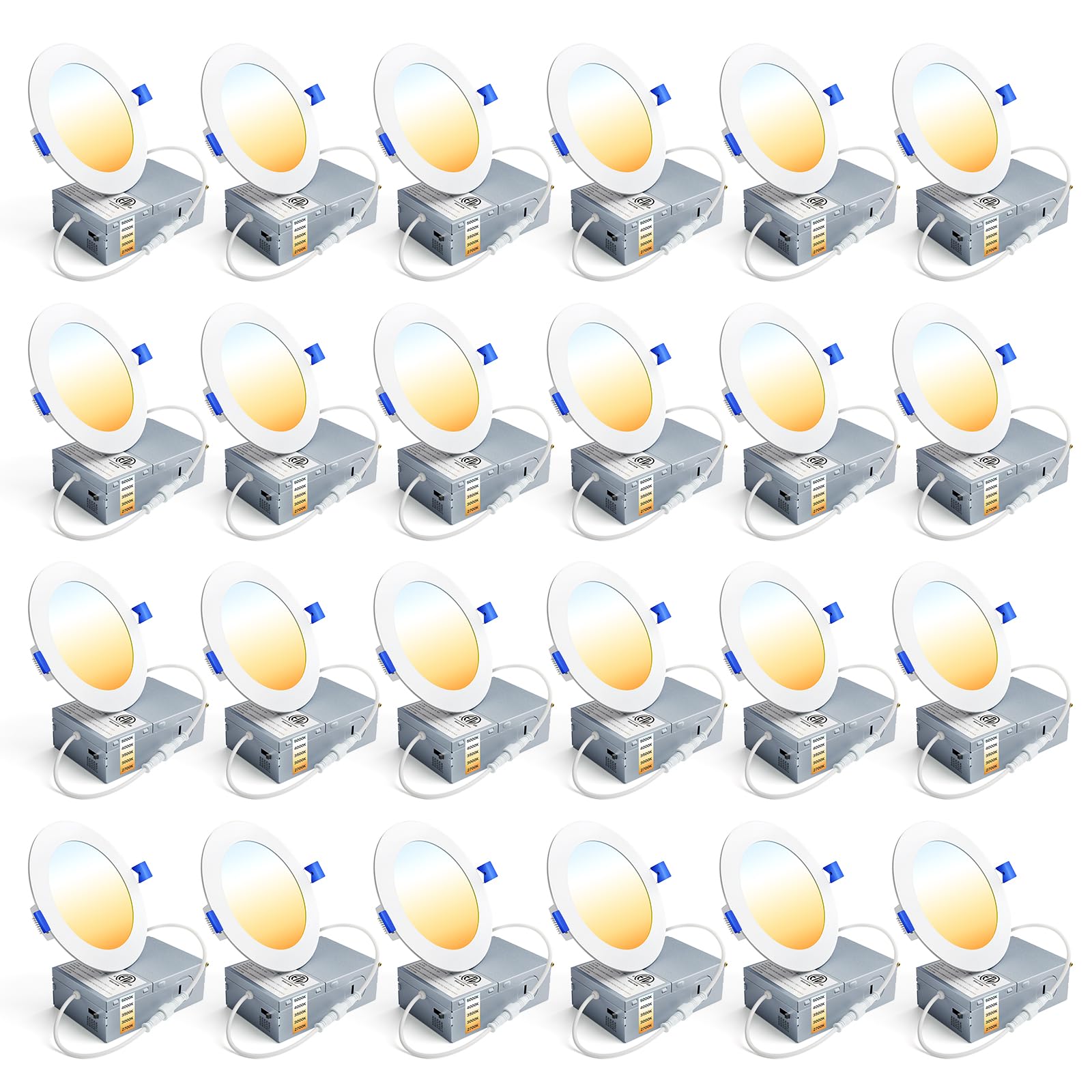 Ensenior 24-pack 4-inch LED downlights ready for ceiling installation, offering efficient illumination.