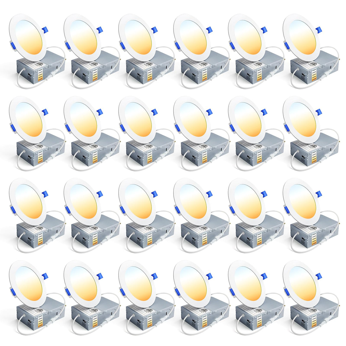 Ensenior 24-pack 4-inch LED downlights ready for ceiling installation, offering efficient illumination.