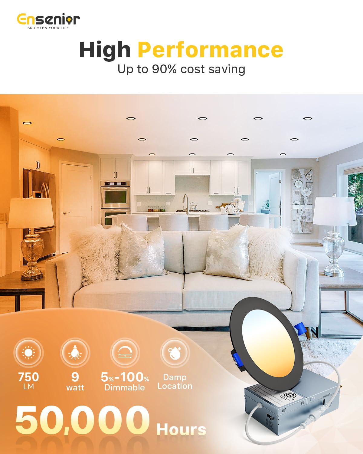 Ensenior 4-inch LED recessed light at 2700K warm white for cozy spaces