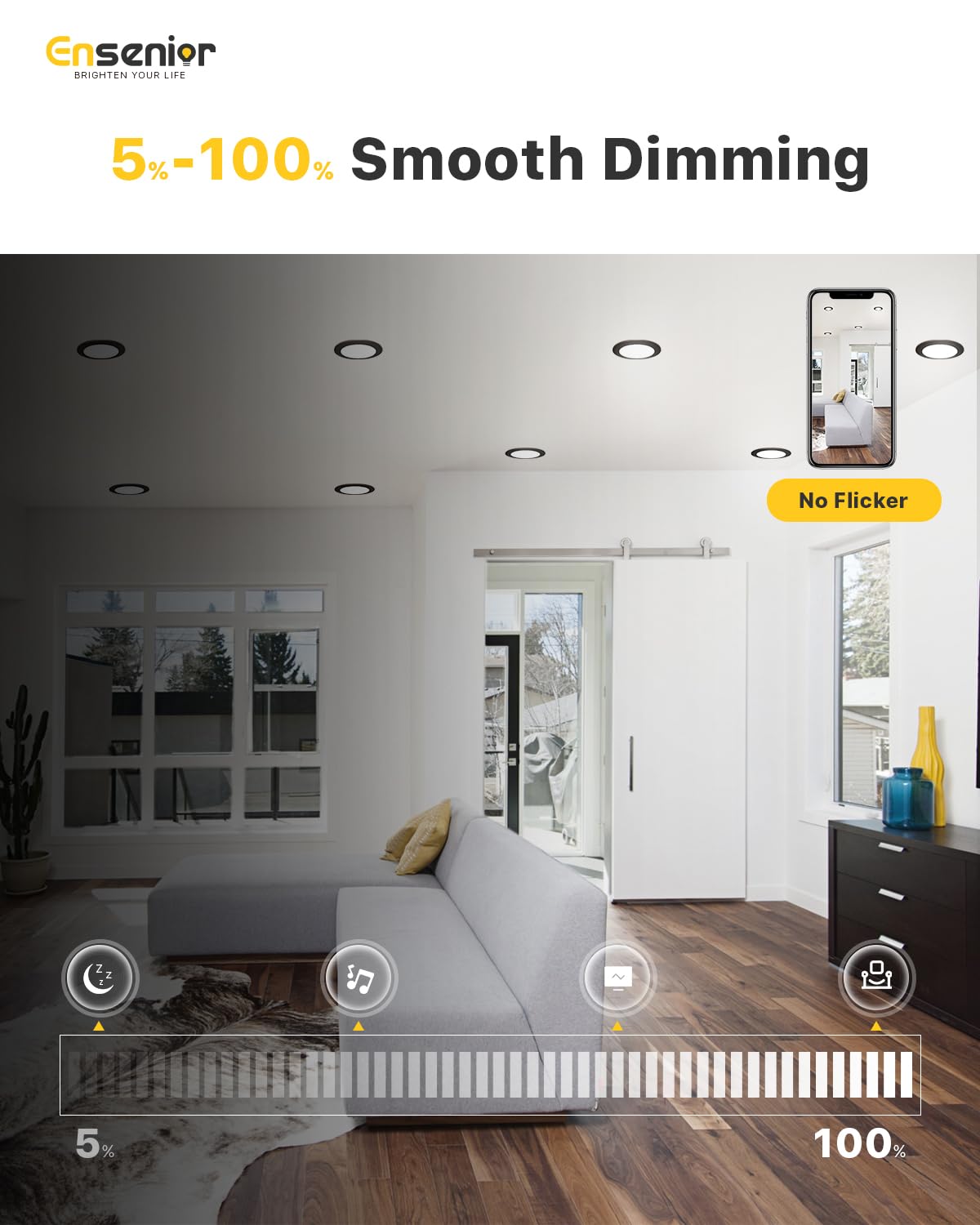 Ensenior 4-inch LED recessed light at 3000K soft white for living areas